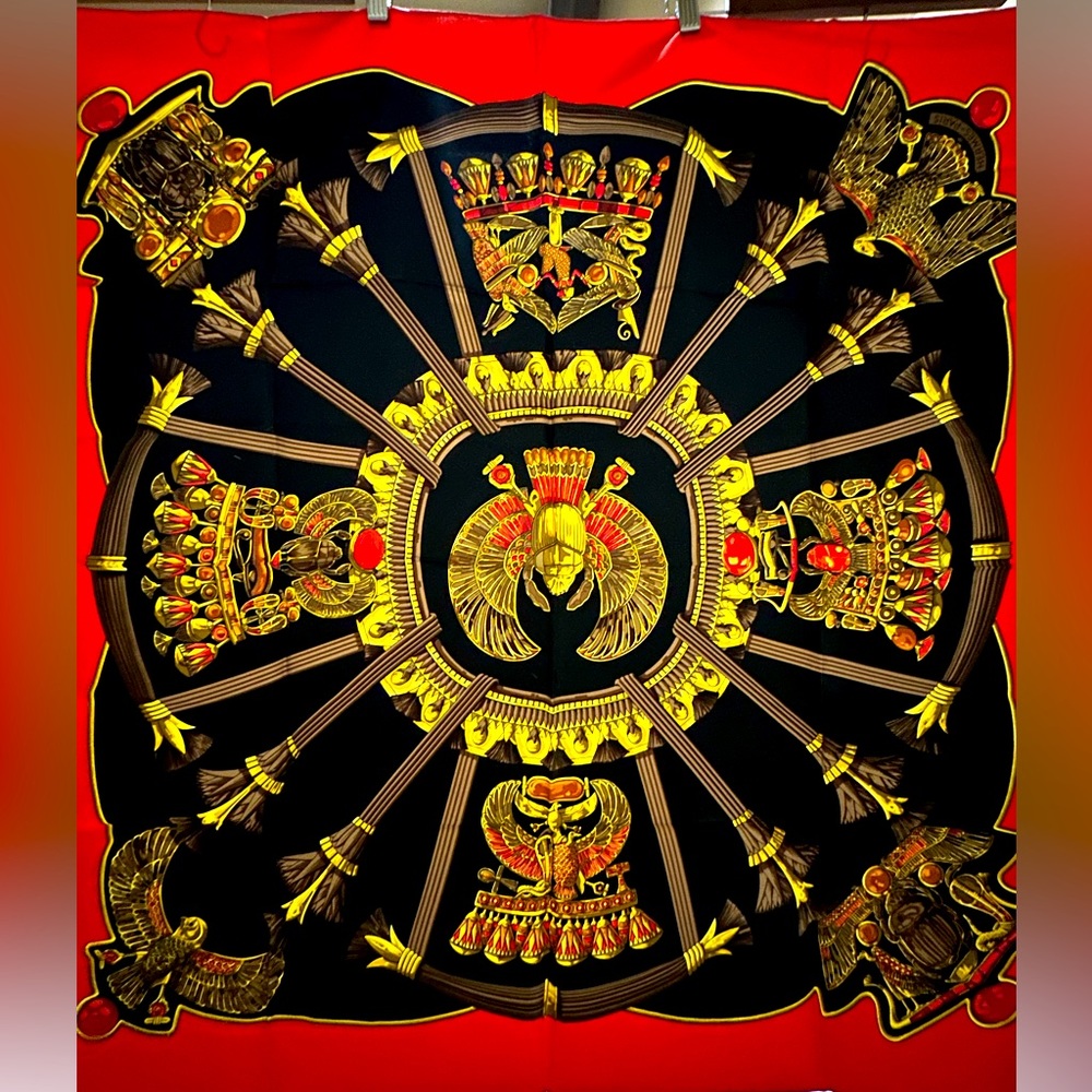 Hermes Vintage Red Scarab Egyptian Revival Scarf